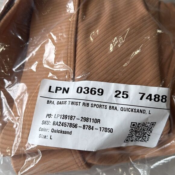 FABLETICS Oasis Rib Twist Medium Impact Sports Bra Quicksand L NWT in packaging - Picture 6 of 6